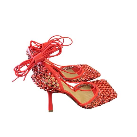 Bottega Veneta Mesh Crystal Embellished Sparkle Ankle Tie Heels NEW EU 38 US 8 - Picture 10 of 15